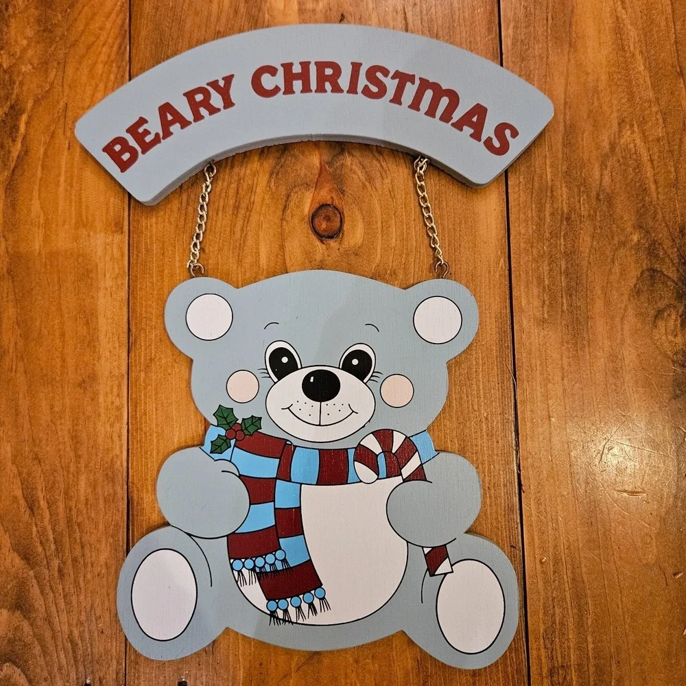 Vintage House of Lloyd Beary Christmas Greeting Wooden Wall Hanging Bear w/ Box